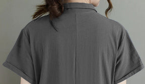Instyle365 お買い得 3色 無地 半袖 ポケット付き カジュアル シャツワンピース