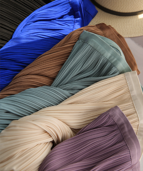 Instyle365 多色対応 大人の雰囲気 定番 無地 ウェストゴム プリーツスカート