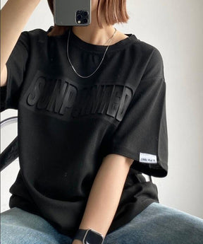 Instyle365 大人気 5色 凹凸感文字 無地 丸首 コットン Tシャツ