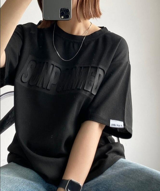 Instyle365 大人気 5色 凹凸感文字 無地 丸首 コットン Tシャツ