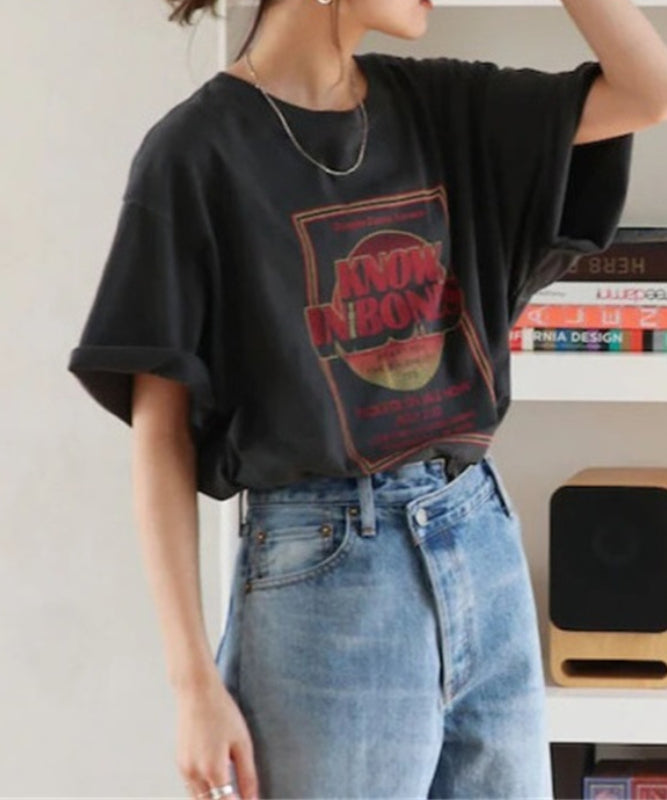 Instyle365 最愛の一着 2色 レトロ アルファベット ラウンドネック 半袖 コーデしやすい Tシャツ