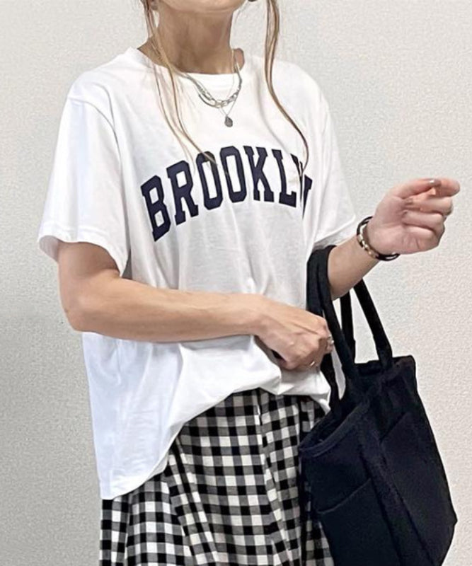 Instyle365 可愛い 大注目 チェック柄 スカート アルファベット 半袖 Tシャツ 2点セット