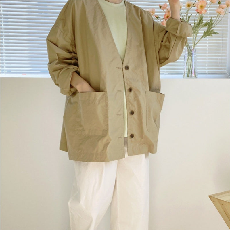 Instyle365 韓国ファッション 2色 薄手 Vネック カジュアル コート
