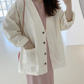 Instyle365 韓国ファッション 2色 薄手 Vネック カジュアル コート