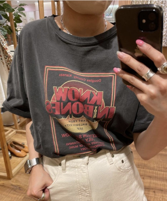 Instyle365 最愛の一着 2色 レトロ アルファベット ラウンドネック 半袖 コーデしやすい Tシャツ