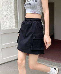 Instyle365 ファッション 3色 無地 ゴムヒモ ポケット付き ウェストゴム カジュアル スカート