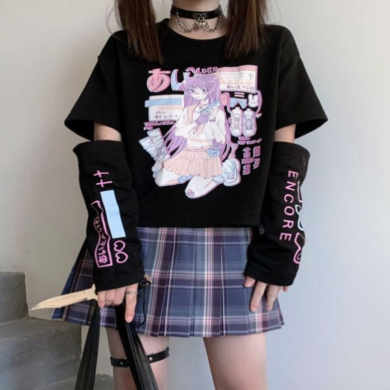 Instyle365全3色 PUNK風 カットアウトスリーブ Tシャツ