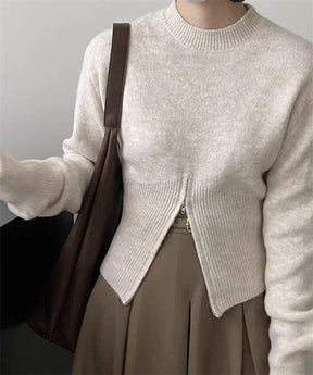 Instyle365 ファッション 3色 韓国ファッション デザイン 無地 ファスナー付き スリット ニット・セーター